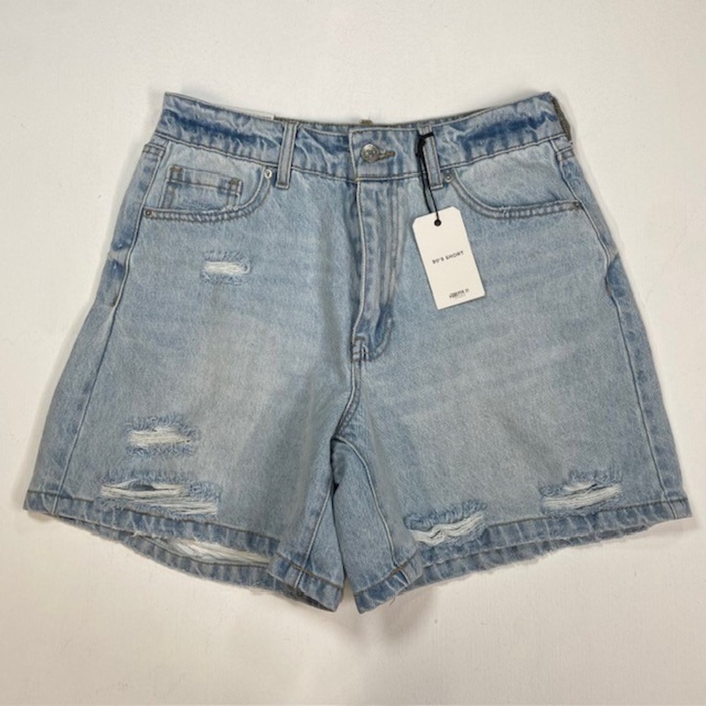 Forever 21 90s Short Light Wash Distressed High Waist‎ Denim Shorts Size 28 NEW